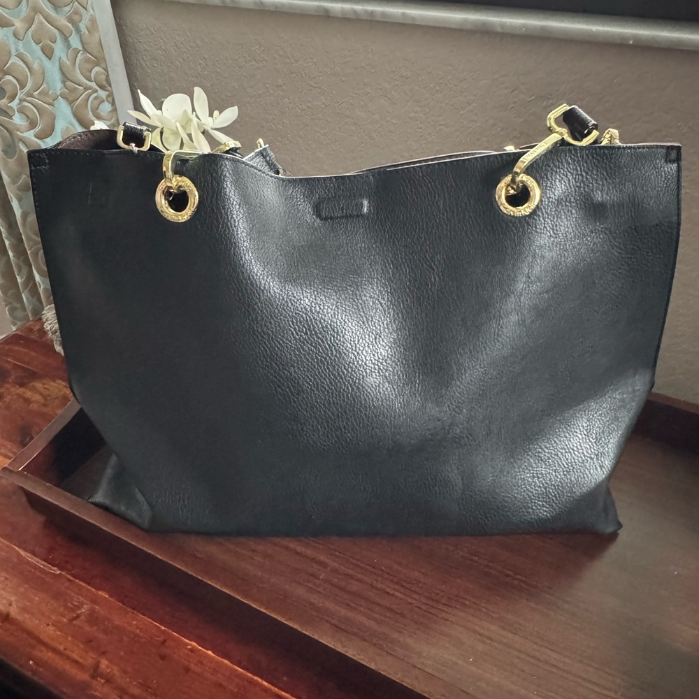 Calvin Klein Elegant Black/ Brown Reversible Tote with Gold Details